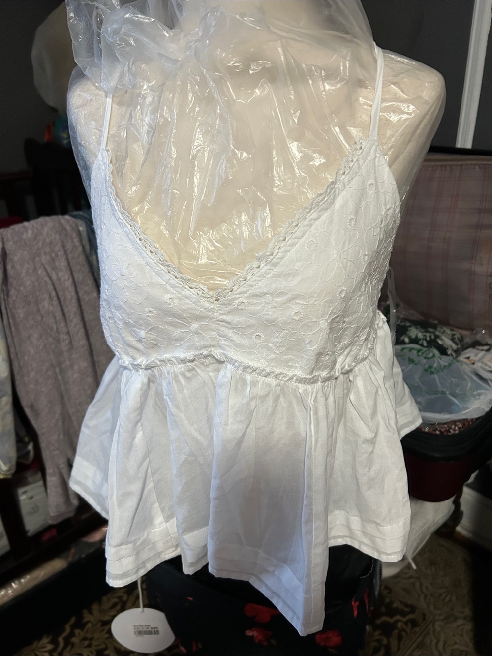Self Esteem White Lace Peplum Cami